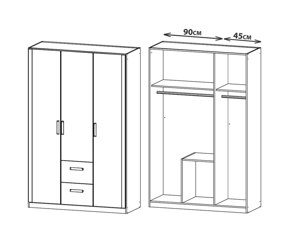 Rauch Rivera Alpine White 3 Door 2 Drawer Combi Wardrobe with Cornice (W136cm)