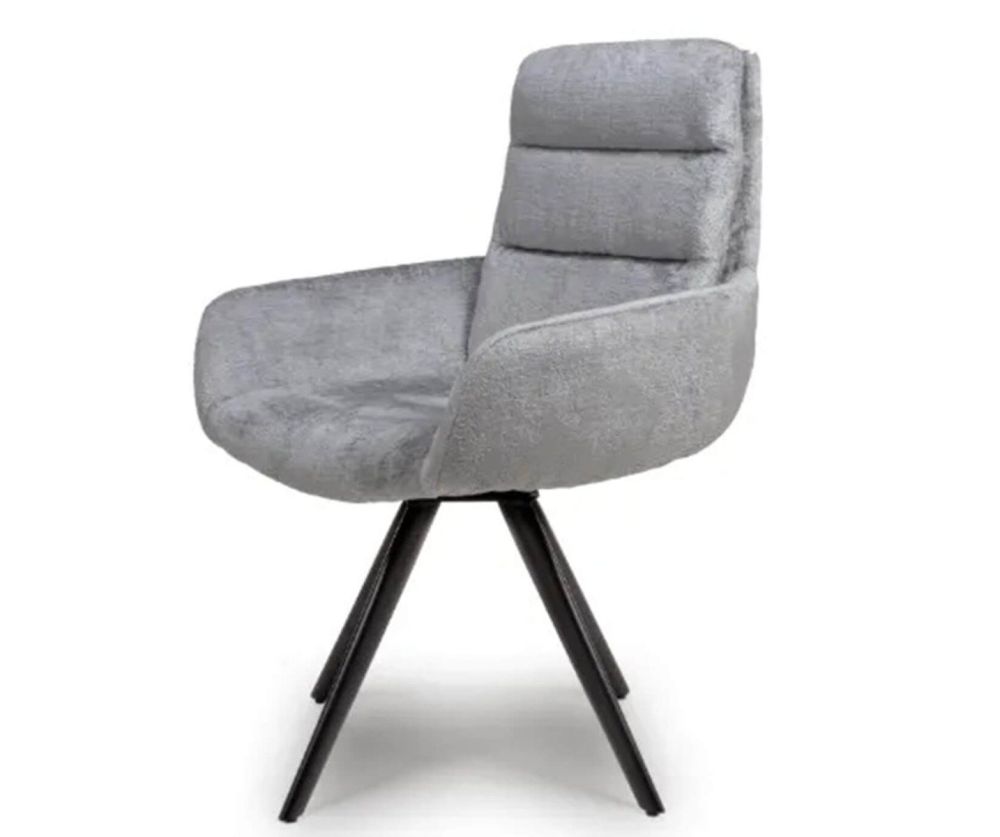 Furniture Link Ozzy Silver Velvet Swivel Dining Chair in Pair