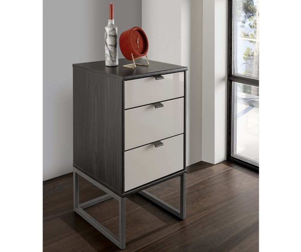 Wiemann Vip Quito Glass Champagne 3 Drawer Bedside Table