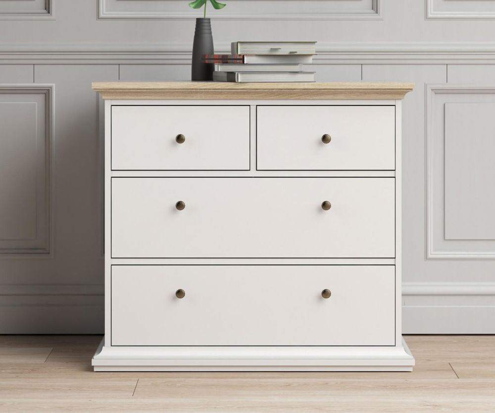 FTG Paris White and Oak 4 Drawer Chest
