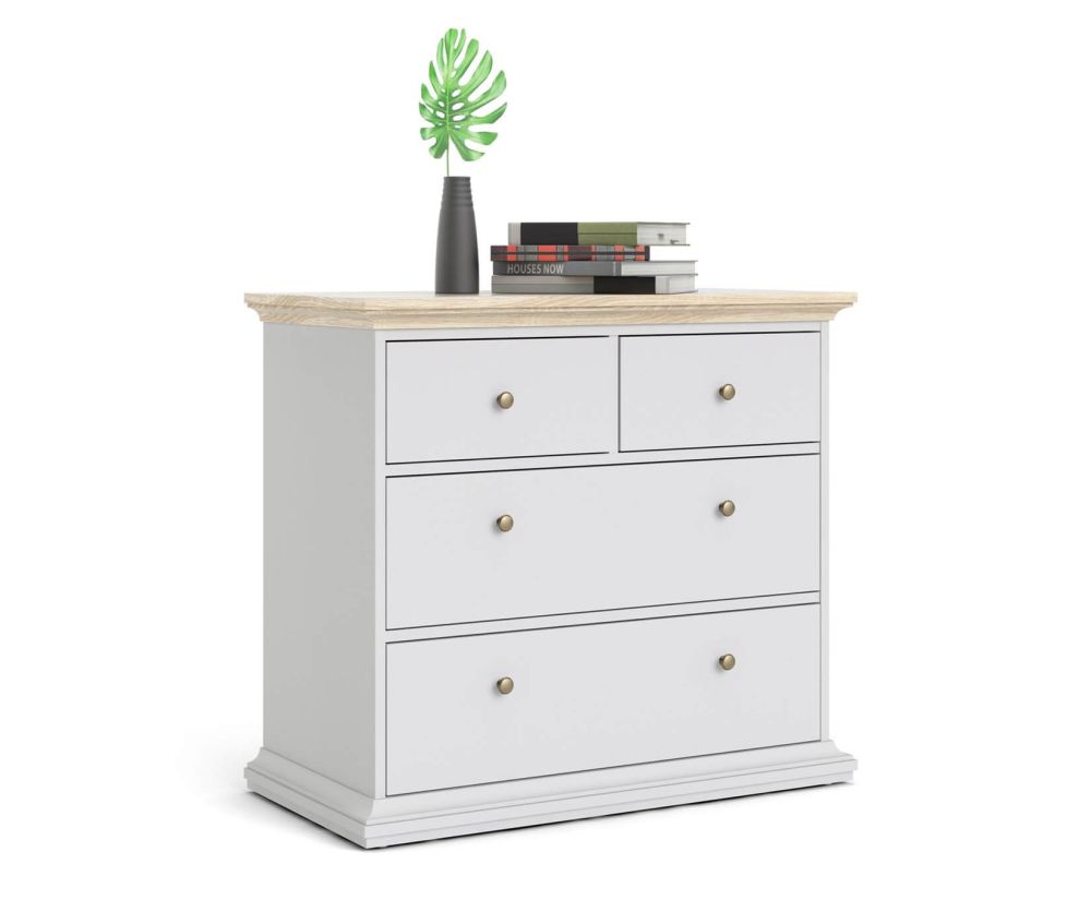 FTG Paris White and Oak 4 Drawer Chest