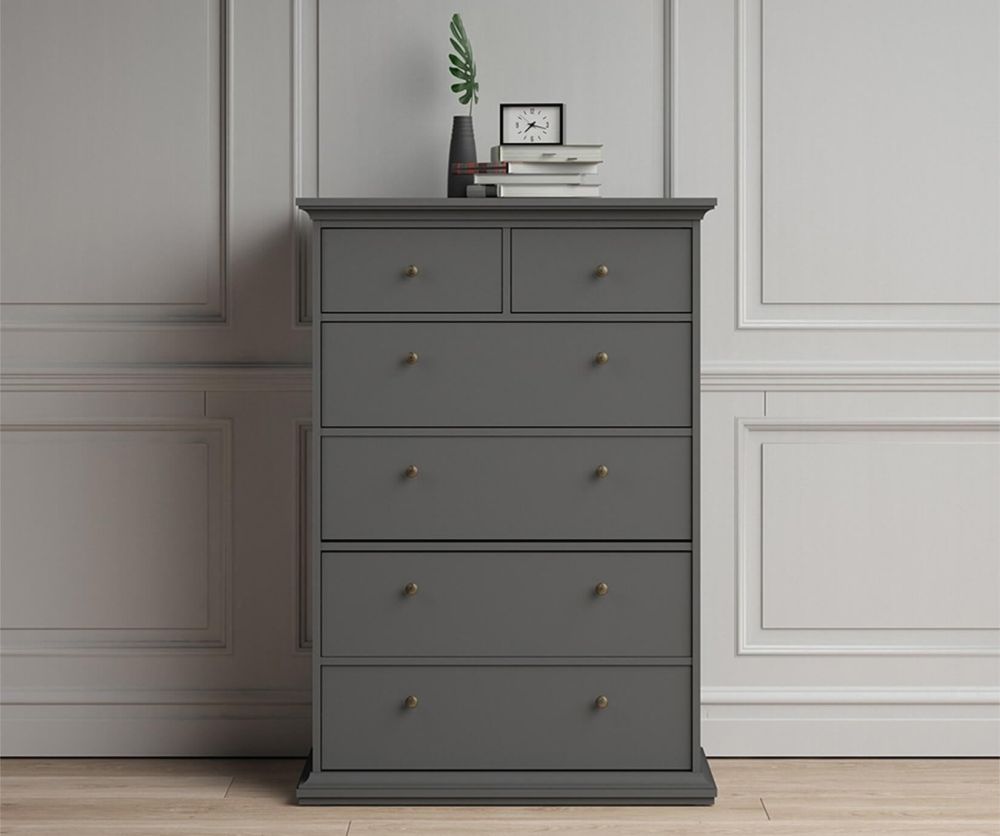 FTG Paris Matt Grey 6 Drawer Chest