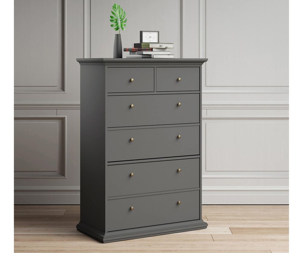 FTG Paris Matt Grey 6 Drawer Chest