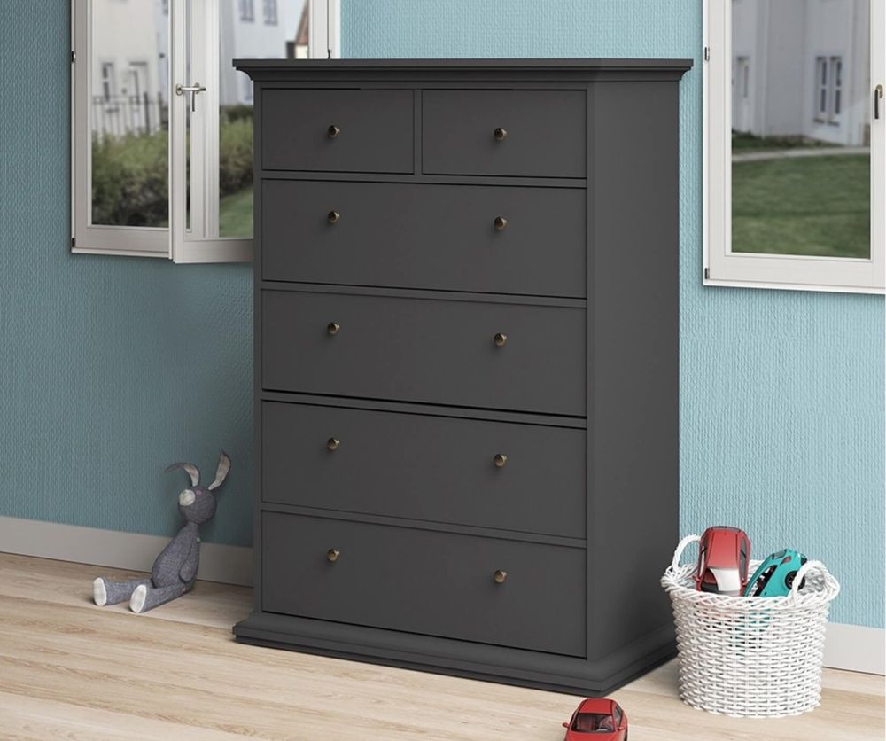 FTG Paris Matt Grey 6 Drawer Chest