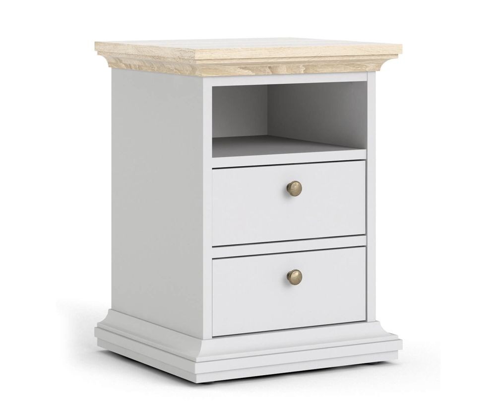FTG Paris White and Oak 2 Drawer Bedside Table