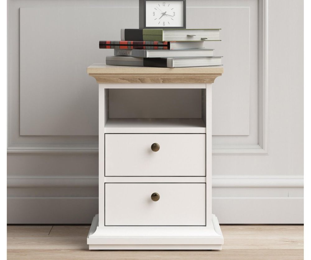 FTG Paris White and Oak 2 Drawer Bedside Table