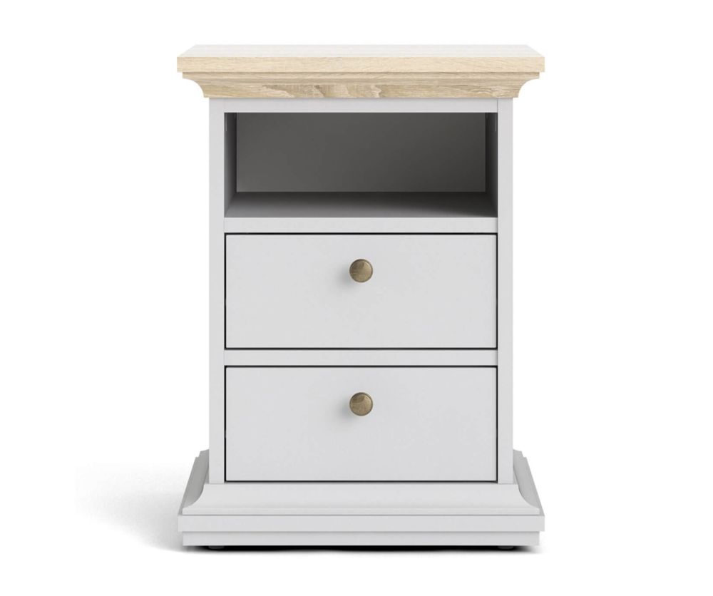 FTG Paris White and Oak 2 Drawer Bedside Table