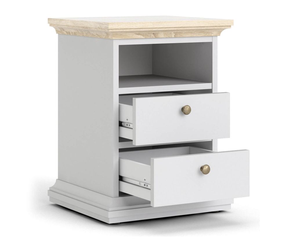 FTG Paris White and Oak 2 Drawer Bedside Table