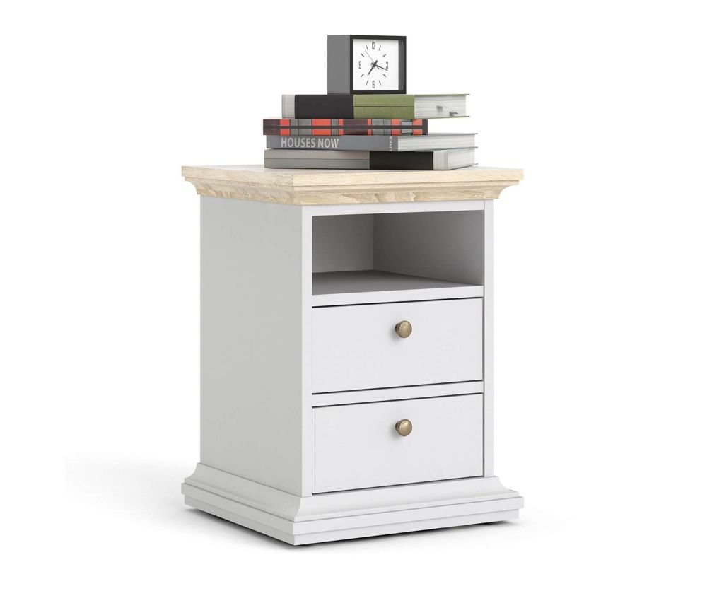 FTG Paris White and Oak 2 Drawer Bedside Table