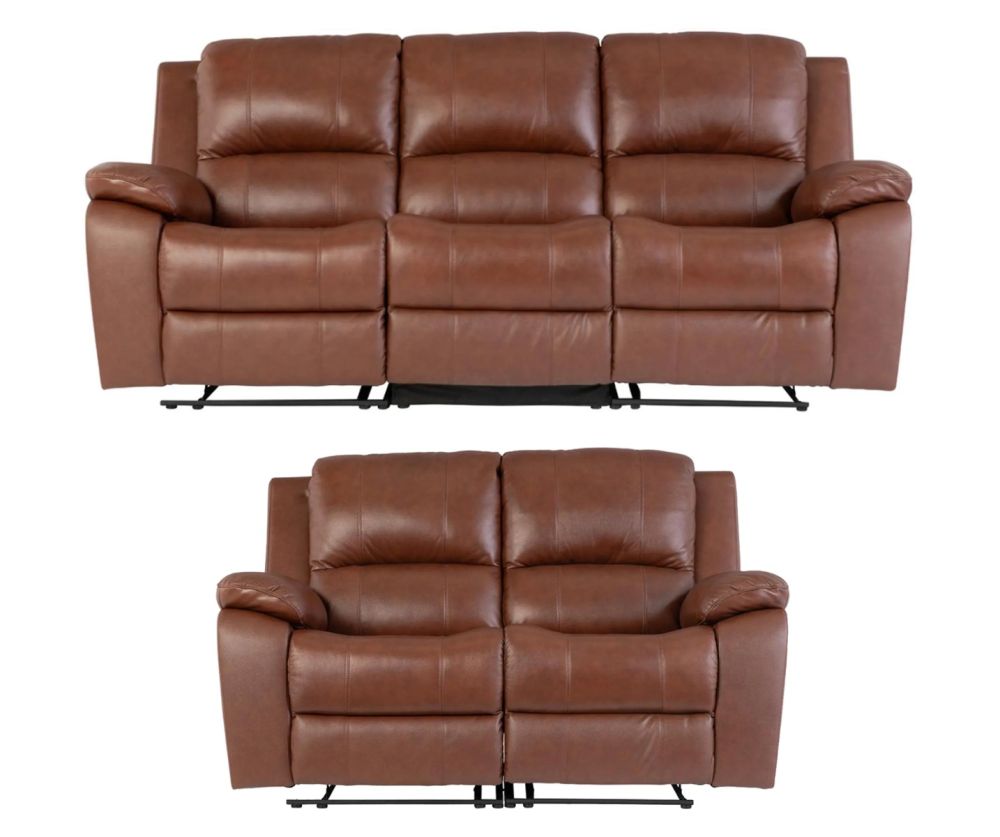 World Furniture Pellini Dark Tan Leather Electric Recliner 3+2 Sofa Set