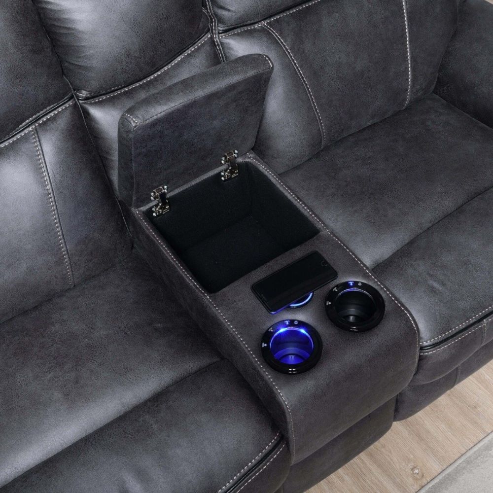 Phoenix Media Charcoal Console Power Recliners 2 Seater Sofa
