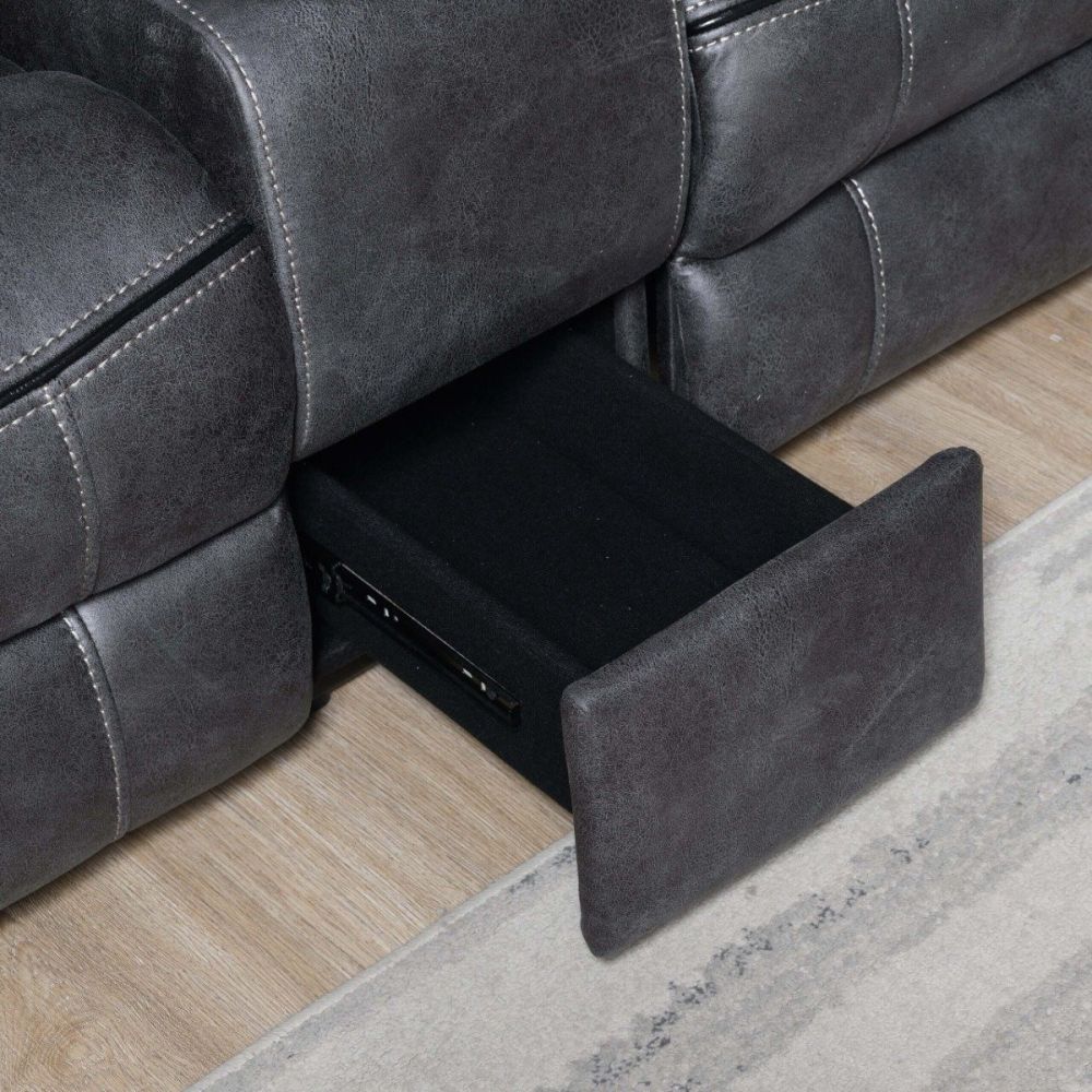 Phoenix Media Charcoal Console Power Recliners 2 Seater Sofa