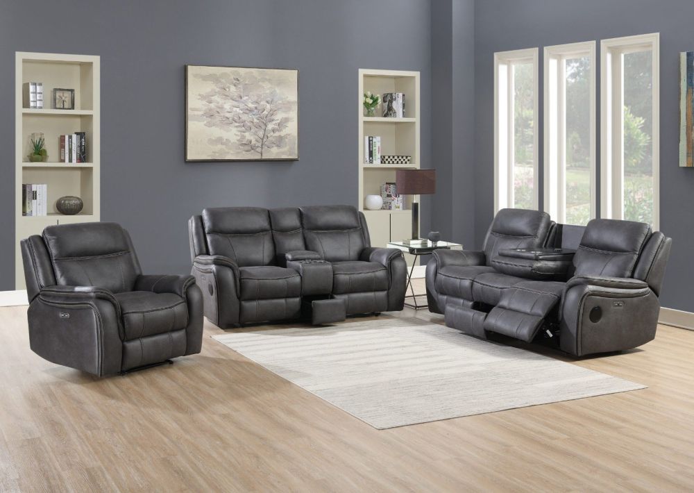 Phoenix Media Charcoal Power Recliners 3+1+1 Sofa Set