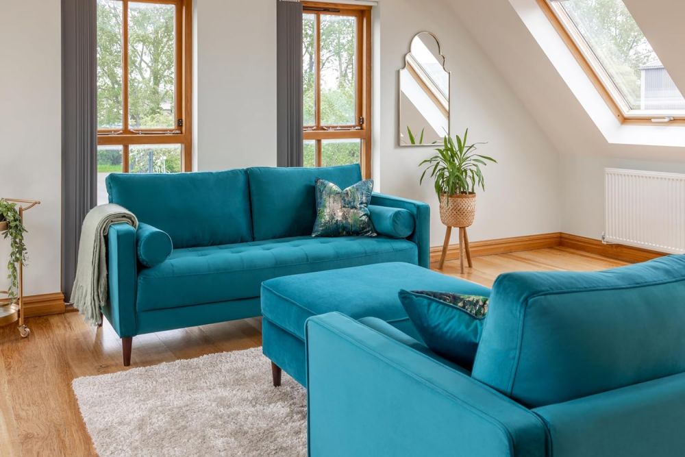 Barkham Plush Teal Fabric Footstool 