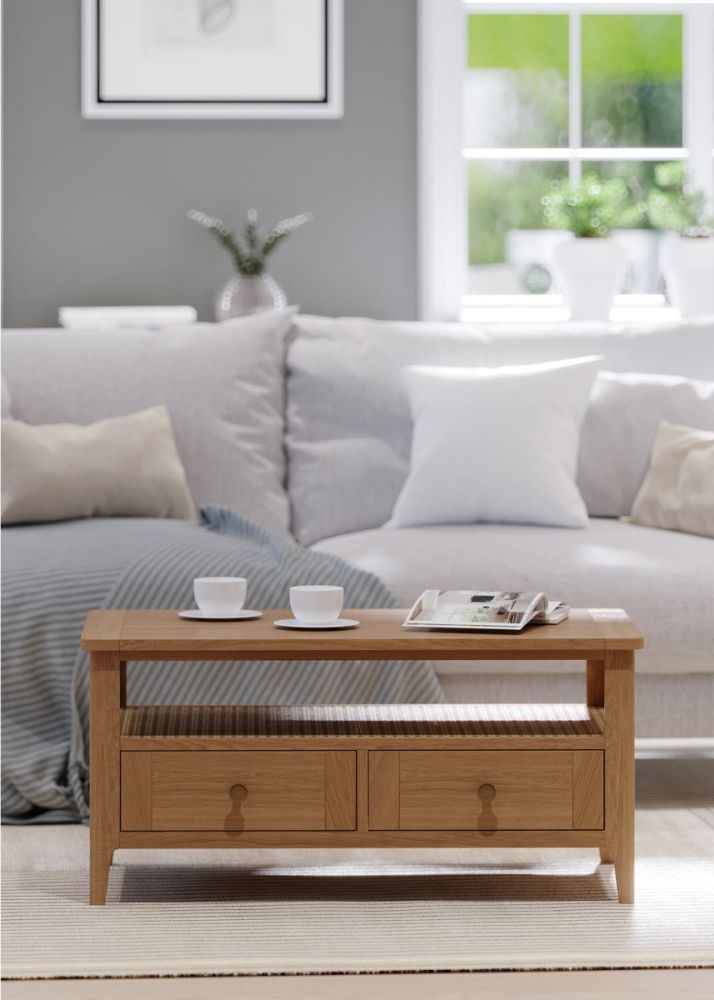 Heritance Halmstad Natural Oak 2 Drawer Coffee Table