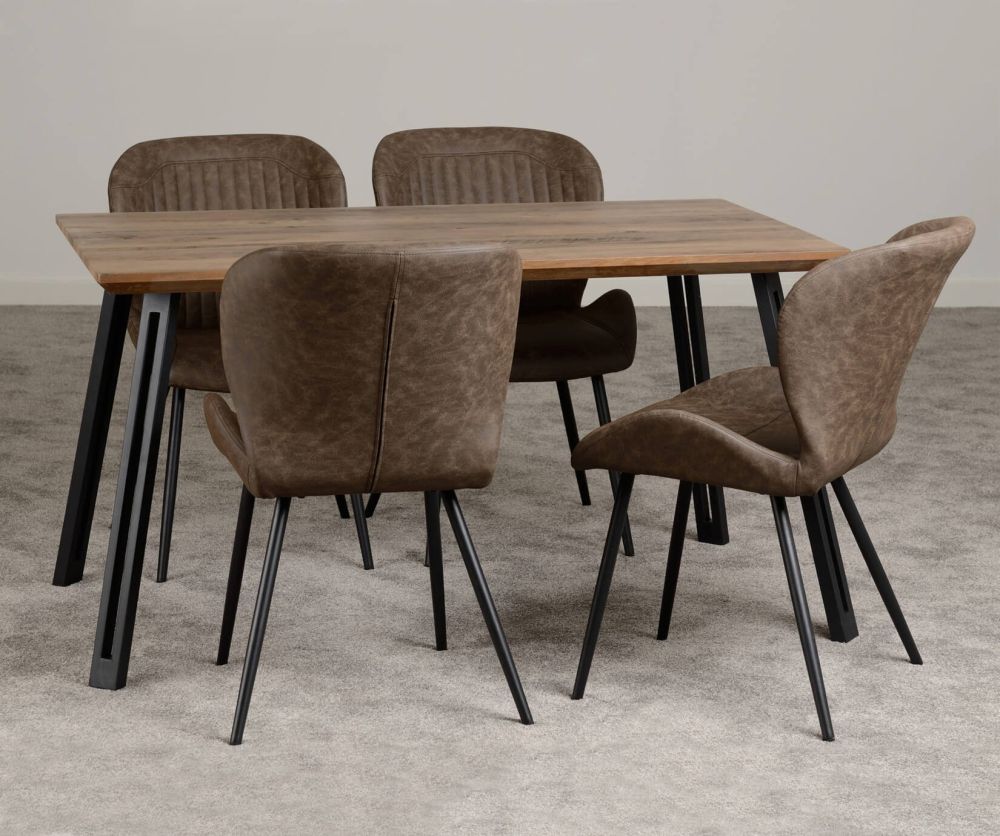 Seconique Quebec Straight Edge Dining Set with Brown Faux Leather Dining Chairs