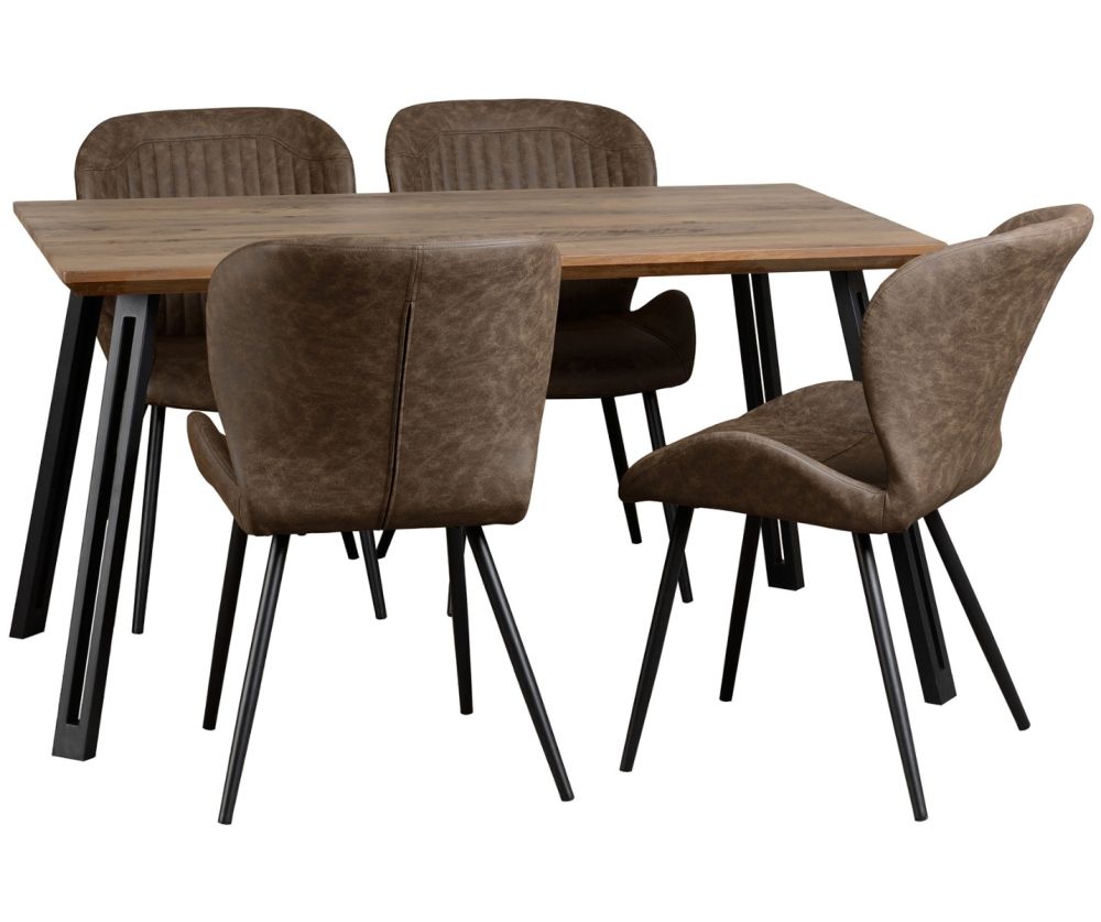 Seconique Quebec Straight Edge Dining Set with Brown Faux Leather Dining Chairs