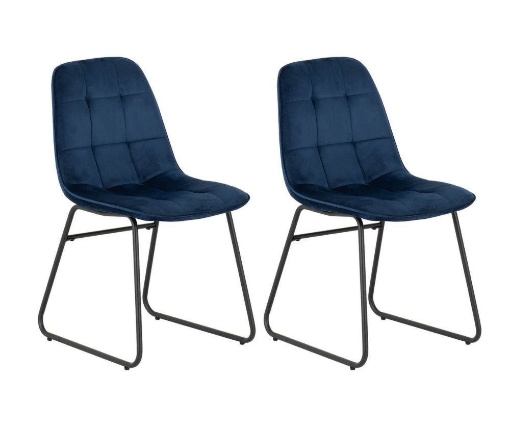 Seconique Furniture Quebec Black and Medium Oak Effect Straight Edge Dining Set with Sapphire Blue Velvet Lukas Chair
