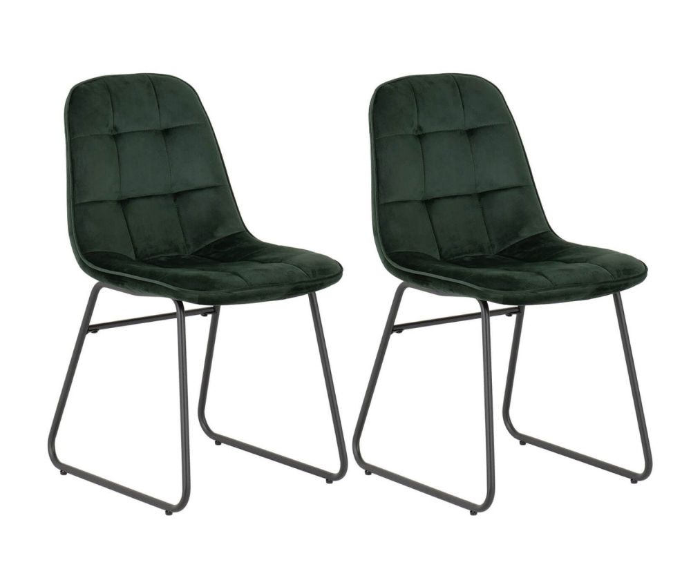 Seconique Furniture Quebec Black and Medium Oak Effect Straight Edge Dining Set with Emerald Green Velvet Lukas Chair