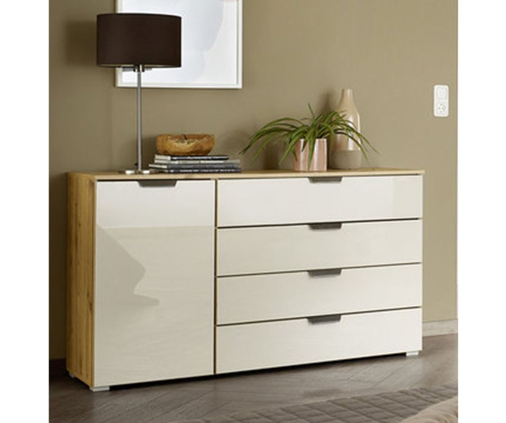 Rauch Artemis Artisan Oak Carcase and Basalt Glass Front 1 Door 4 Drawer Chest