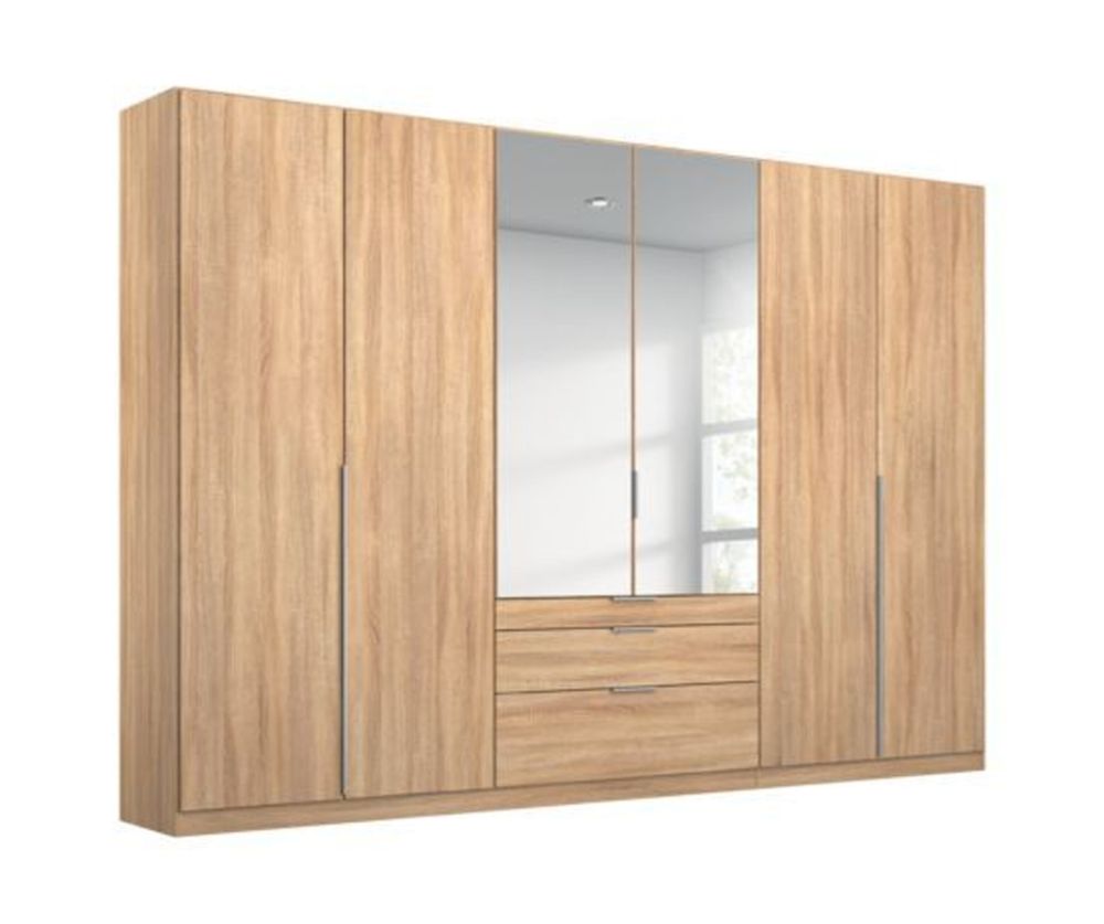 Rauch Alabama Alpine White 6 Door 2 Mirrors Combi Wardrobe with 3 Drawers
