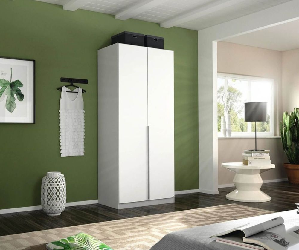 Rauch Alabama Silk Grey Carcase with High Polish White Front 2 Door Hinged Wardrobe