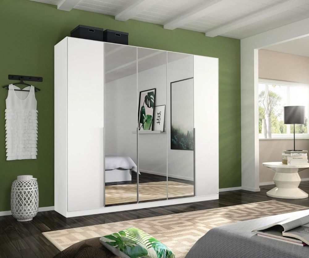 Rauch Alabama Alpine White Carcase with High Polish White Front 5 Door 3 Mirrors Wardrobe