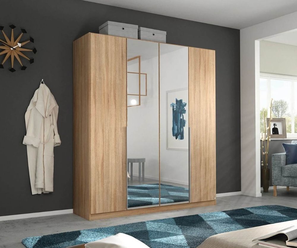 Rauch Alabama Sonoma Oak 4 Door 2 Mirrors Wardrobe