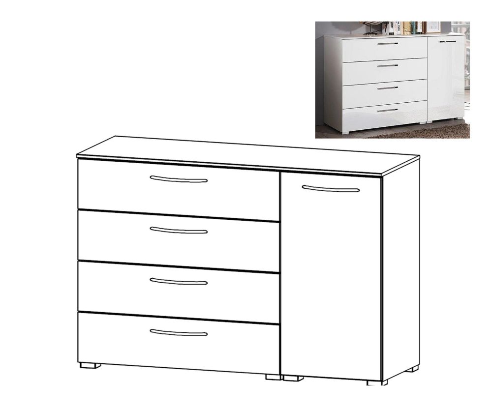 Rauch Aldono Graphite Carcase with White High Polish Front 1 Right Door 4 Drawer Chest