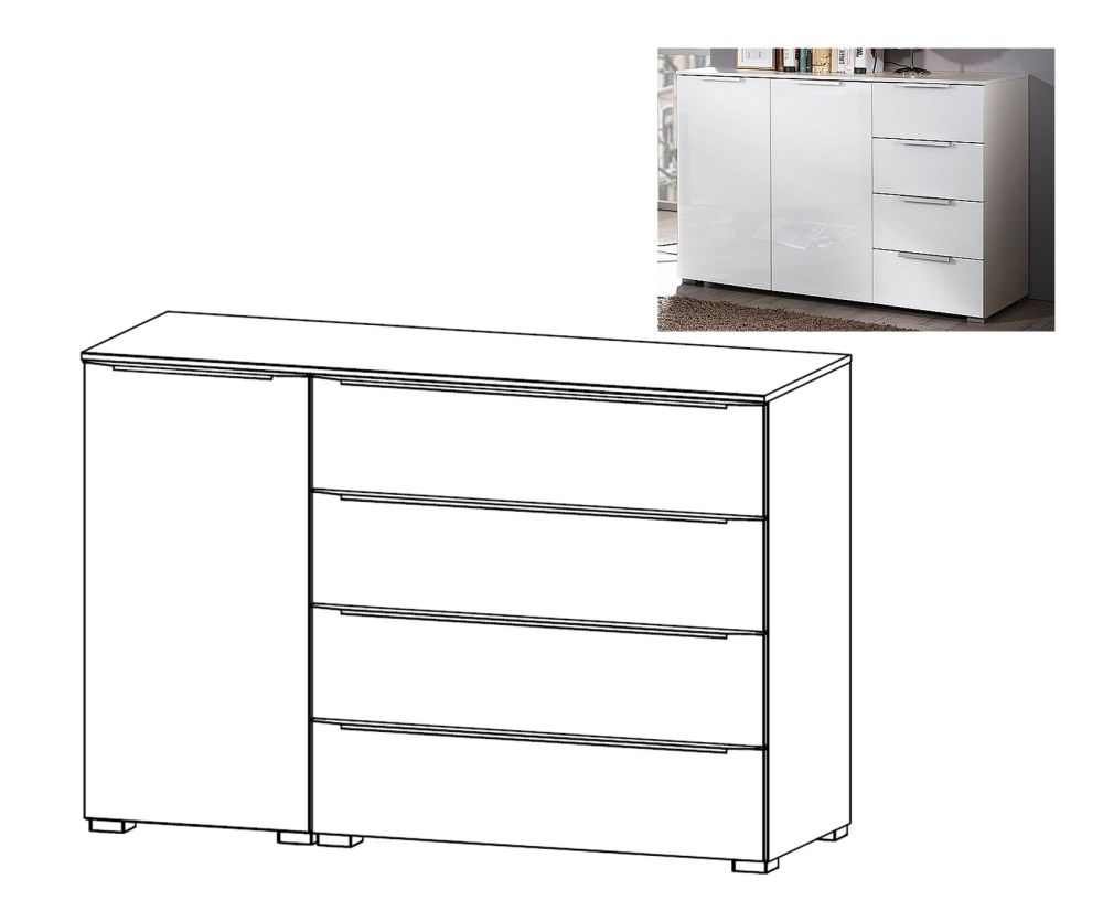 Rauch Aldono Deluxe Graphite Carcase with Basalt Glass Front 1 Left Door 4 Drawer Chest- W 120cm