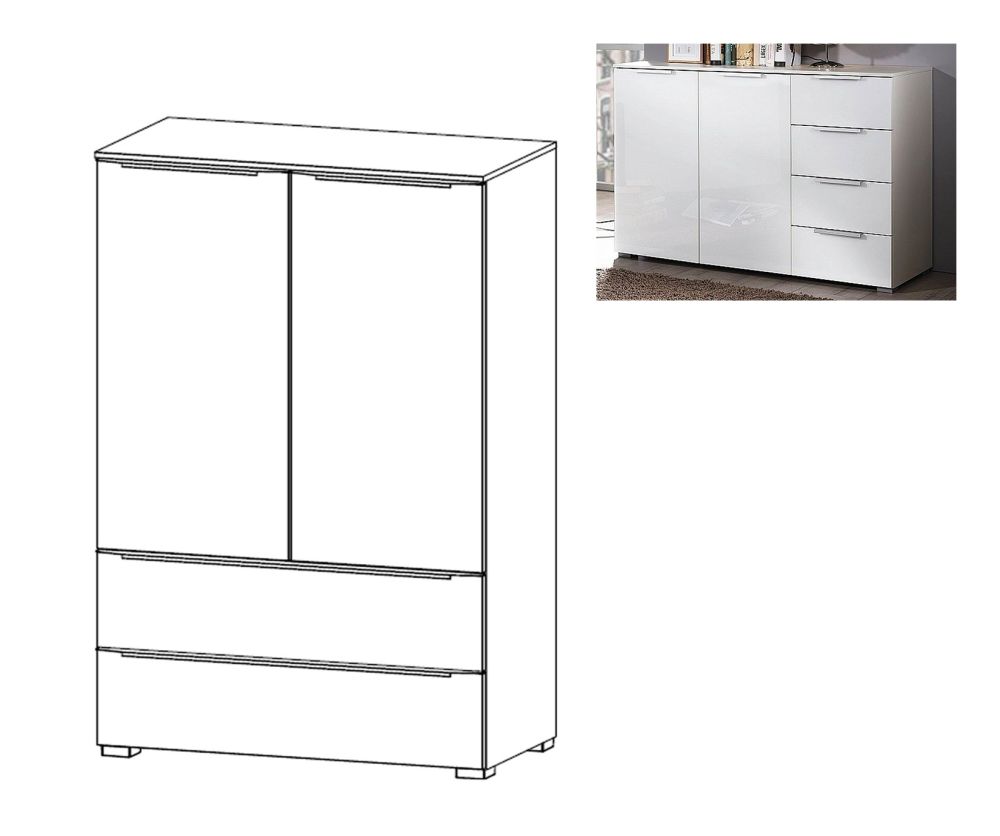 Rauch Aldono Deluxe Sonoma Oak Carcase with Silk Grey Glass Front 2 Door 2 Drawer Chest- W 80cm