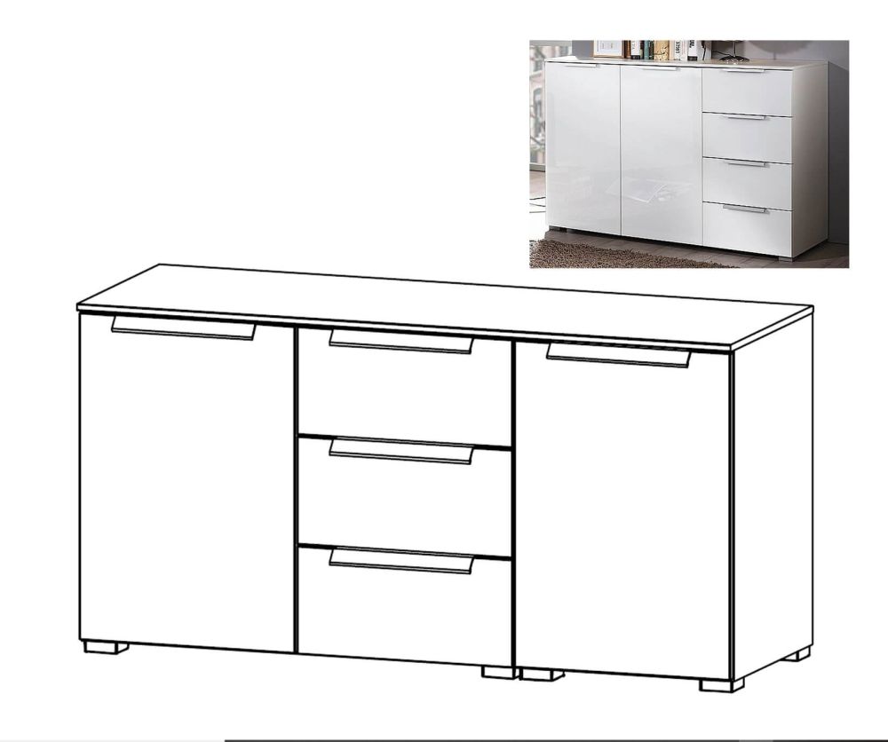 Rauch Aldono Deluxe Silk Grey Carcase with Silk Grey Glass Front 2 Door 3 Drawer Chest- W 120cm