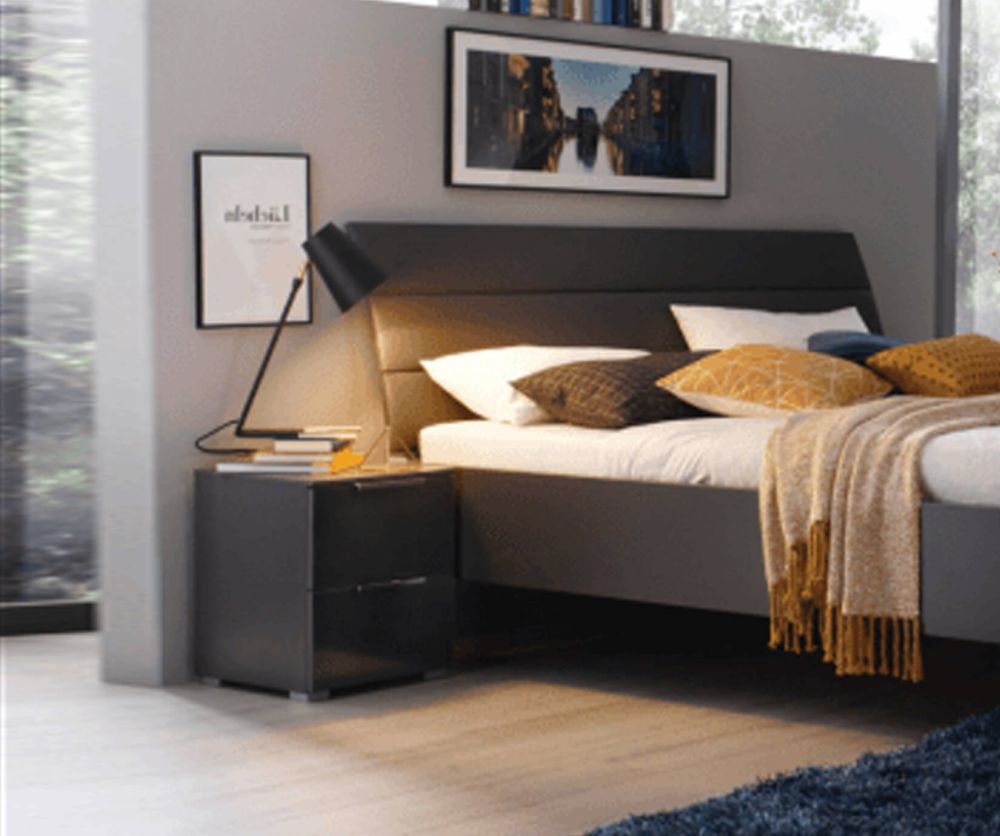 Rauch Aldono Deluxe Graphite Carcase with White High Polish Front 2 Drawer Bedside Table- W 40cm