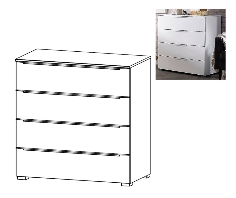 Rauch Aldono Deluxe Sonoma Oak Carcase With Basalt Glass Wide 4 Drawer Chest- W 80cm