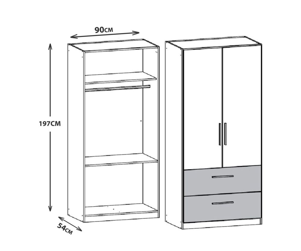 Rauch Alvor Sonoma Oak with Alpine White 2 Door 2 Drawer Combi Wardrobe (W91cm)
