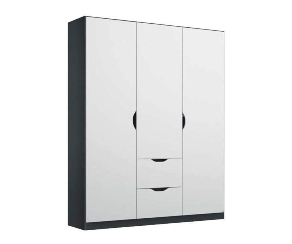 Rauch Arnstein Metallic Grey Carcase with High Polish White Front 4 Door 4 Drawer Combi Wardrobe