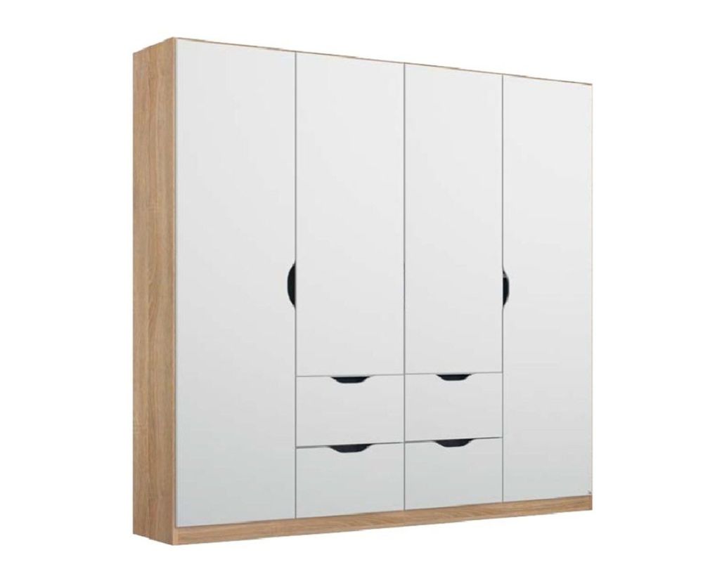 Rauch Arnstein Metallic Grey Carcase with White Front 4 Door 4 Drawer Combi Wardrobe