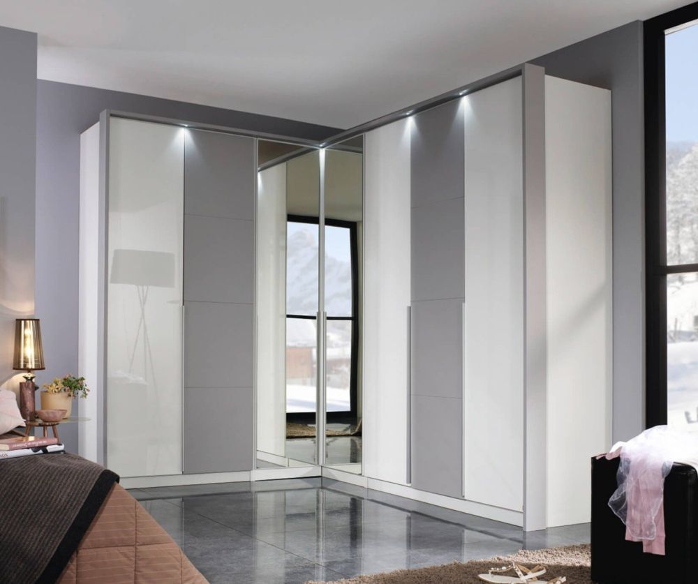 Rauch Bellezza Silk Grey Carcase with White High Polish Front 3 Door Wardrobe (W141cm)