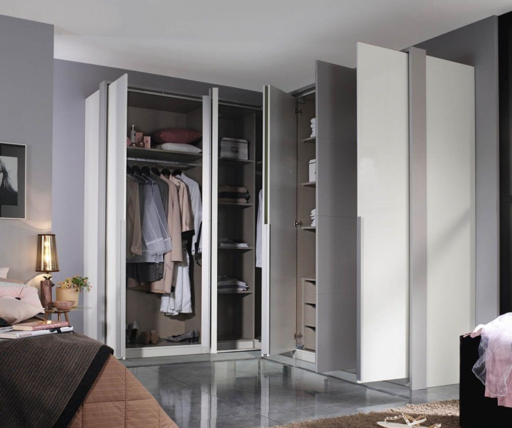 Rauch Bellezza Silk Grey Carcase with White High Polish Front 3 Door Wardrobe (W141cm)