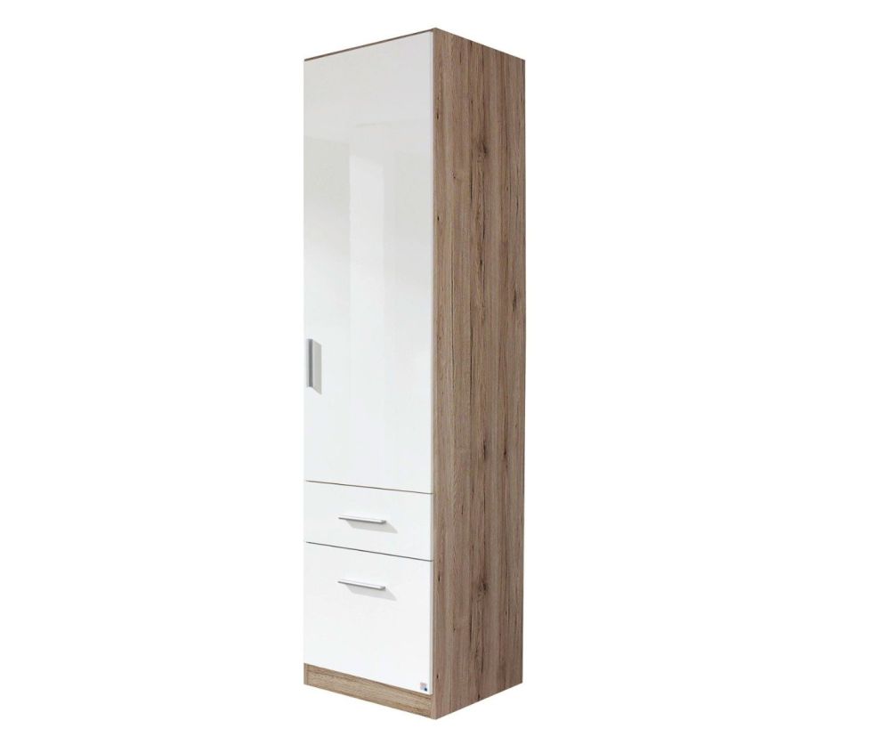 Rauch Celle Alpine White with High Polish Effect Grey 1 Right Hand Door 2 Drawer Combi Wardrobe (W47cm)