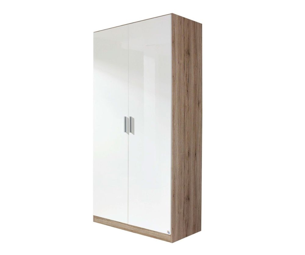 Rauch Celle Alpine White with High Polish Soft Grey 2 Door Wardrobe (W91cm)