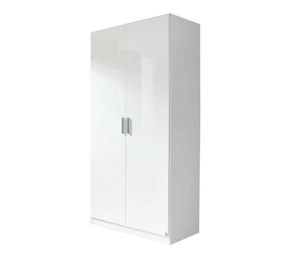 Rauch Celle Alpine White with High Polish Effect Grey 2 Door Wardrobe (W91cm)
