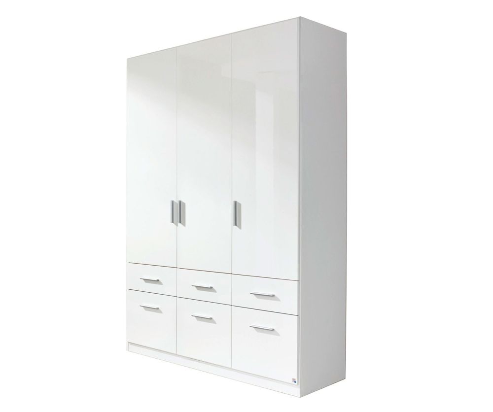 Rauch Celle Alpine White with High Polish White 3 Door 6 Drawer Combi Wardrobe (W136cm)