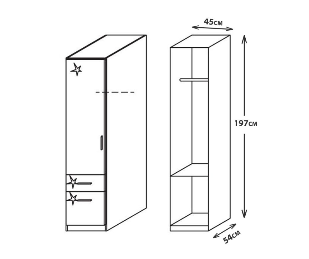 Rauch Celle Alpine White with High Polish Soft Grey 1 Left Hand Door 2 Drawer Combi Wardrobe (W47cm)