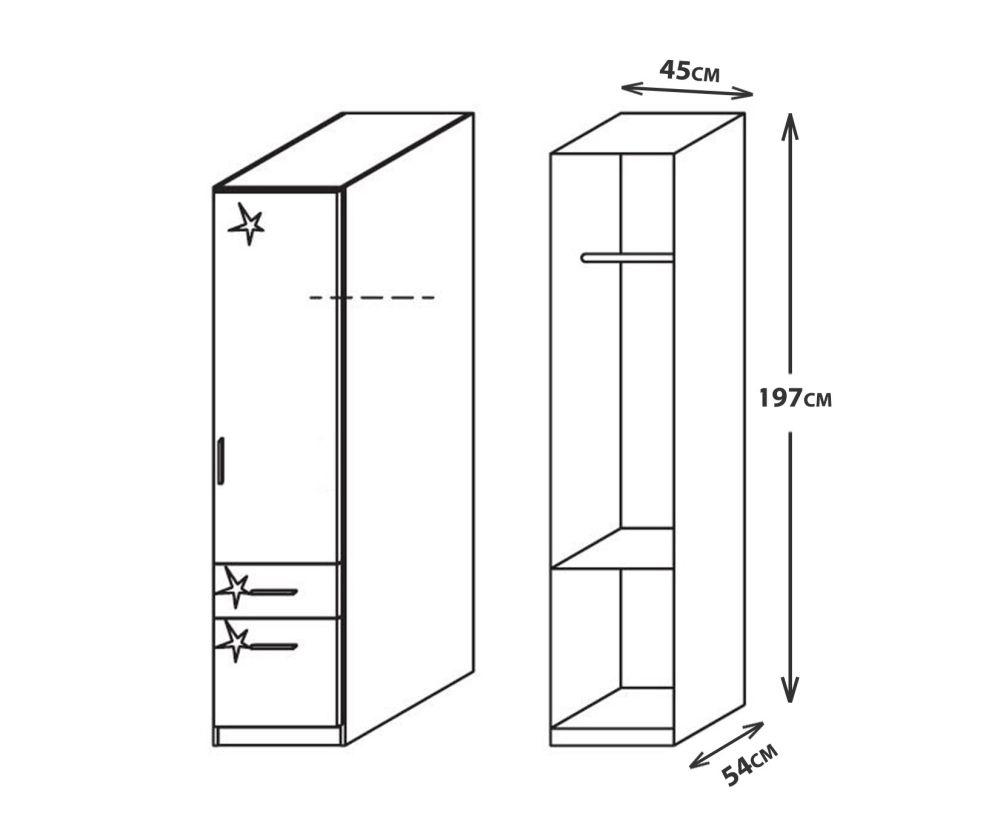 Rauch Celle Alpine White with High Polish White 1 Right Hand Door 2 Drawer Combi Wardrobe (W47cm)