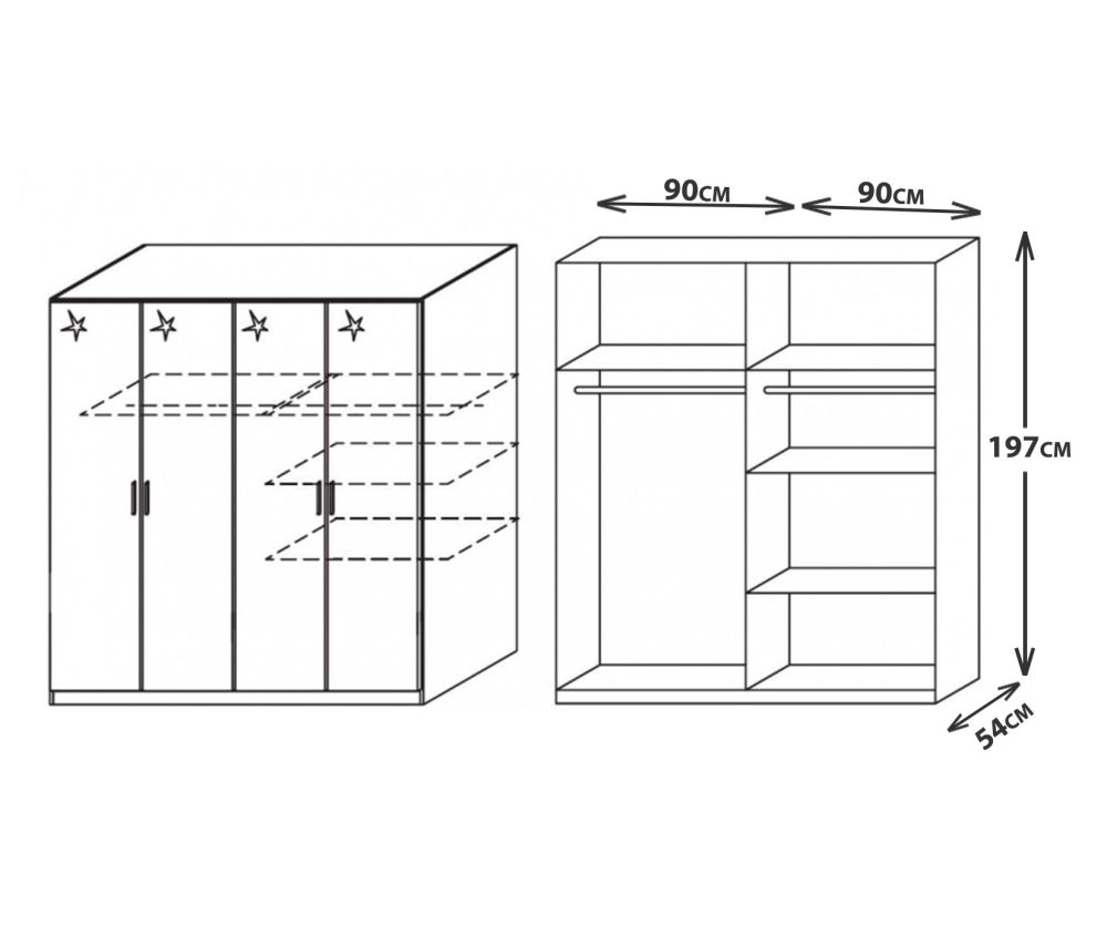 Rauch Celle Sonoma Oak with High Polish White 4 Door Wardrobe (W181cm)