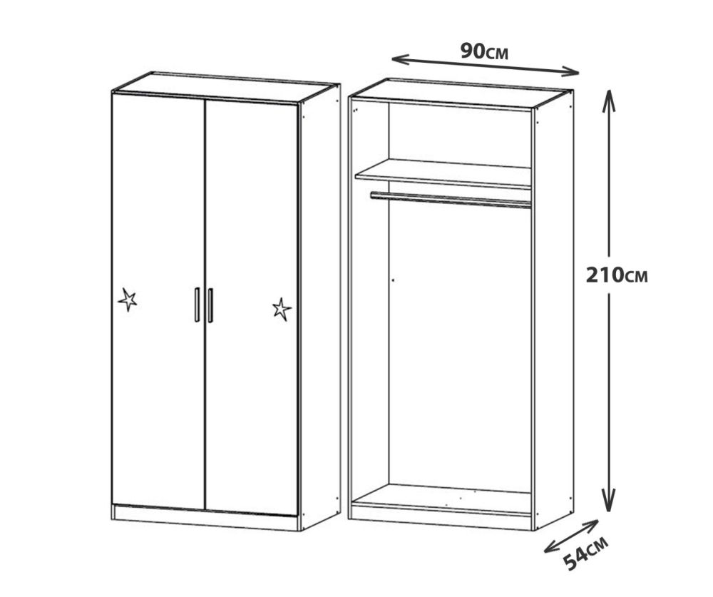 Rauch Celle Artisan Oak with High Polish White 2 Door Wardrobe (W91cm)