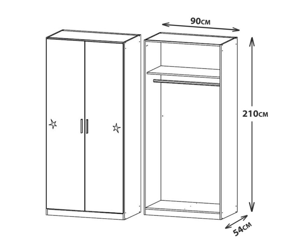 Rauch Celle Extra Alpine White with Soft Grey High Gloss Front 2 Door Hinged Wardrobe(W91)
