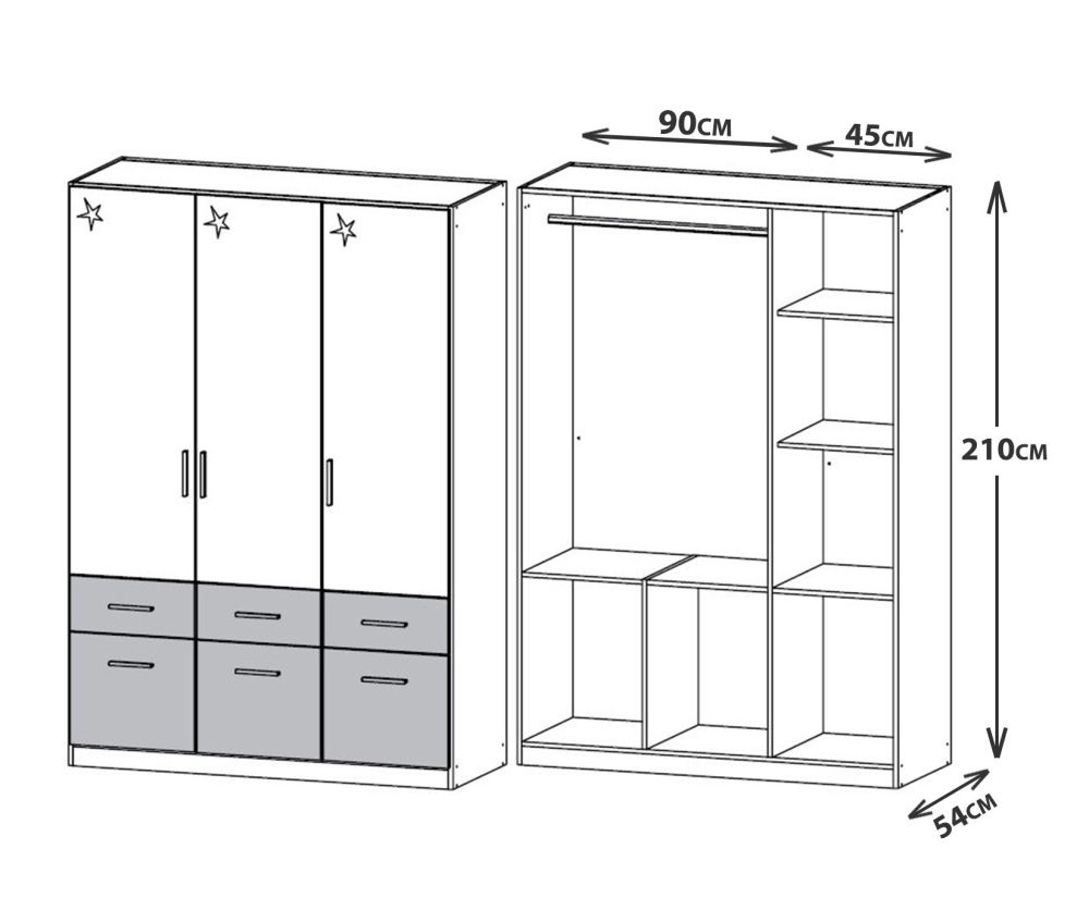 Rauch Celle Extra Sonoma Oak with High Gloss White 3 Door 6 Drawer Wardrobe (W136cm)