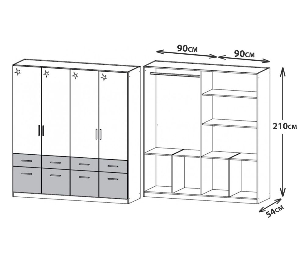 Rauch Celle Extra Sonoma Oak with High Gloss White 4 Door 8 Drawer Wardrobe (W181cm)